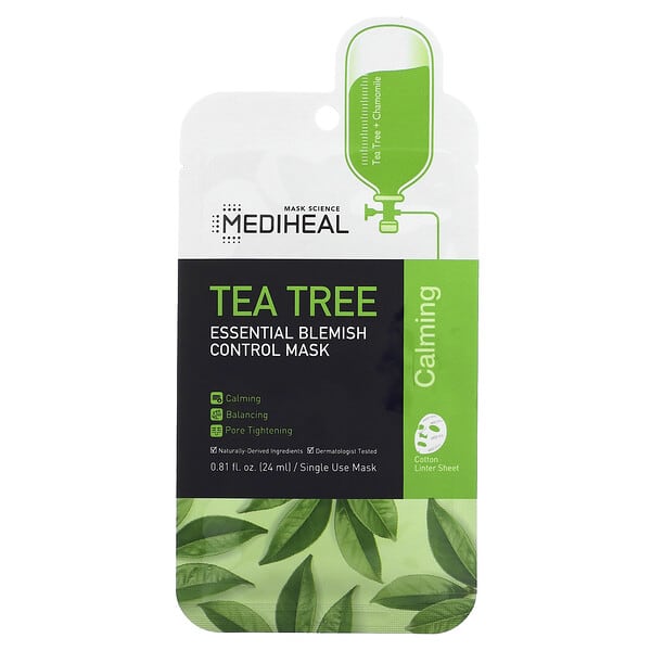 Mediheal‏, Tea Tree, מסכה חיונית לצמצום פגמי עור, ‏מסכה 1, 24 מ"ל (0.81 אונקיות נוזל)