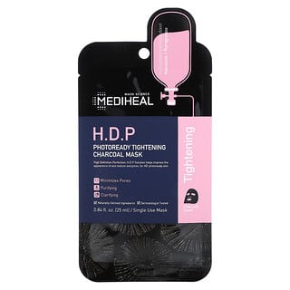 Mediheal, قناع تجميلي بالفحم لشد البشرة استعدادًا للصور، بمحلول البشرة المثالية عالية النقاء، قناع ورقي واحد، 0.84 أونصة سائلة (25 مل)