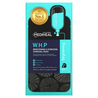 Mediheal, WHP, Brightening & Hydrating Charcoal Beauty Mask, aufhellende und feuchtigkeitsspendende Aktivkohle-Beauty-Maske, 5 Tücher, je 25 ml (0,84 fl. oz.)