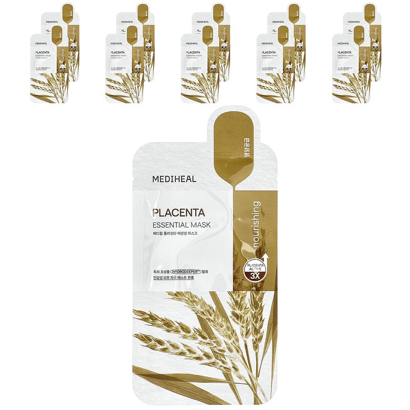 Placenta, Máscara Essencial de Beleza, 10 Folhas, 24 ml (0,81 fl