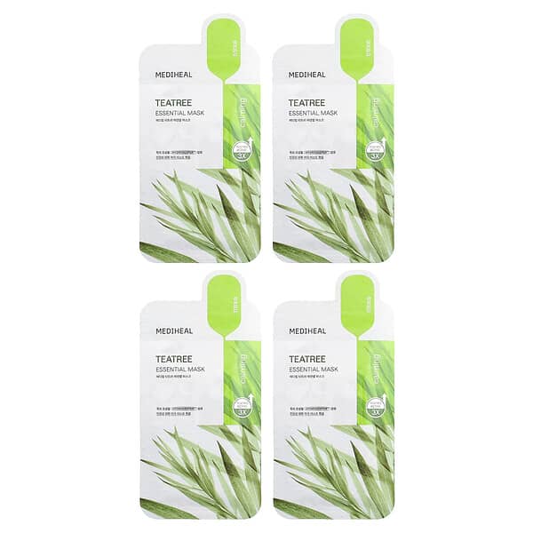 MEDIHEAL, 茶樹，必需美容面膜，4 片，每片 0.81 液量盎司（24 毫升）