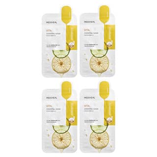 MEDIHEAL, Vita, Mascarilla de belleza esencial, 4 hojas, 24 ml (0,81 oz. Líq.) Cada una