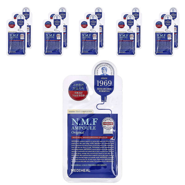 MEDIHEAL, N.M.F 安瓶美容面膜，原裝，10 片，0.91 液量盎司（27 毫升）