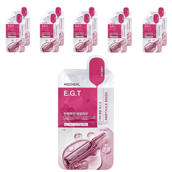 MEDIHEAL, EGT Derma Ampoule Masker Kecantikan, 10 Lembar, Masing-Masing 26 ml (0,87 ons cairan)