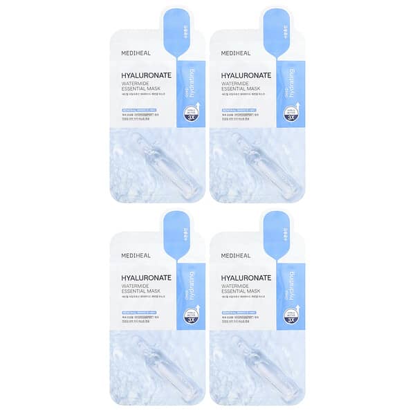 MEDIHEAL, Hyaluronate Watermide 必需美容面膜，4 片，每片 0.81 液量盎司（24 毫升）