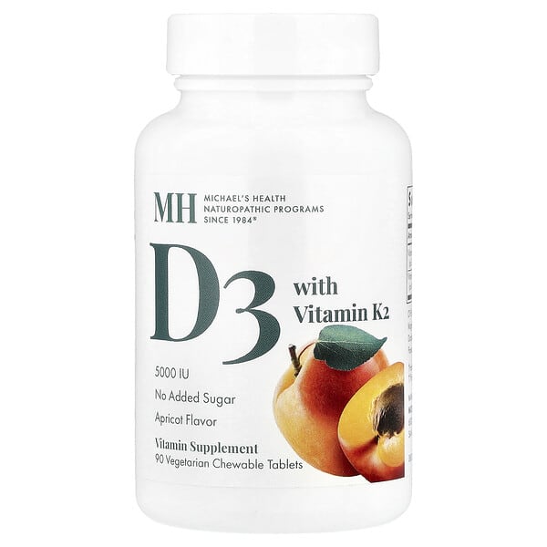 Michael's Health, D3 with Vitamin K2, Apricot, 90 Vegetarian Chewable Tablets — product photo 1