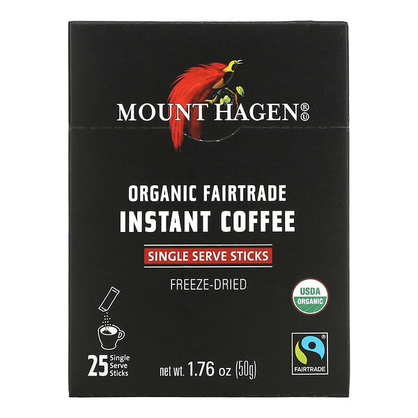 Mount Hagen, Organic Fairtrade Instant Coffee, 25 Single Serve Sticks, 1.76 oz (50 g)