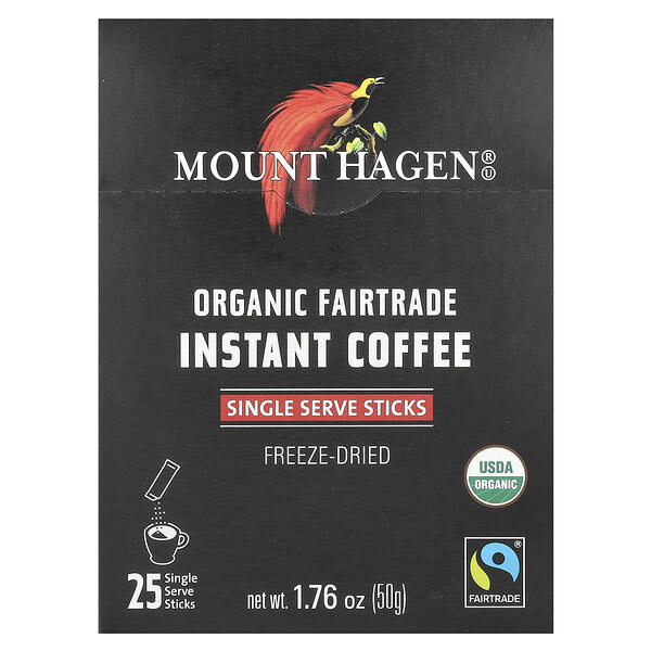 Mount Hagen, 有機公平貿易速溶咖啡，凍乾，25 個單份包裝，1.76 盎司（50 克）