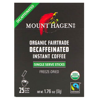 Mount Hagen, Organic Fairtrade Instant Coffee, Decaffeinated, 25 Single Serve Sticks, 1.76 oz (50 g)