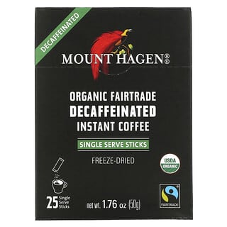 Mount Hagen, قهوة عضوية سريعة التحضير مصنعة وفقاً لمعايير التجارة العادلة، منزوعة الكافين، عبوة من 25 كيس منفرد، 1.76 أونصة (50 جم)