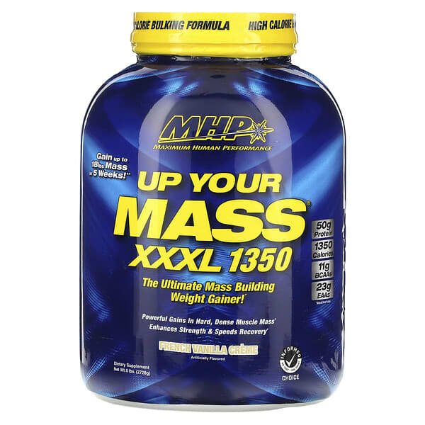 MHP, Up Your Mass增肌粉，XXXL 1350，法國香草奶油口味，6磅（2728克）