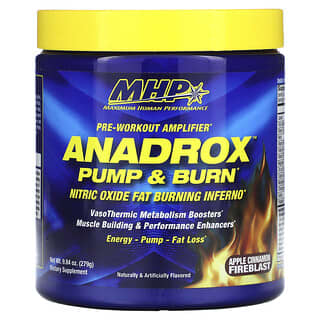 MHP, Anadrox Pump & Burn，鍛鍊前強化劑，濃郁蘋果肉桂味，9.84 盎司（279 克）