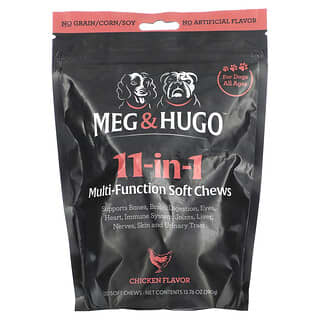 Meg & Hugo, Masticables blandos multifunción 11 en 1, Para perros, Todas las edades, Pollo, 120 comprimidos masticables blandos, 390 g (13,76 oz)
