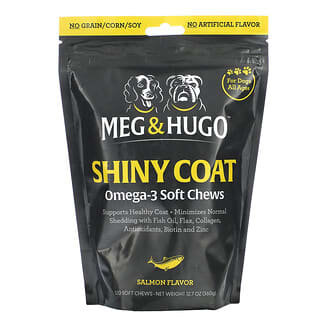 Meg & Hugo, Shiny Coat, м’які жувальні таблетки з омега-3, для собак будь-якого віку, лосось, 120 м’яких жувальних таблеток, 360 г (12,7 унції)