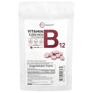 Micro Ingredients, Vitamina B12 y metilcobalamina, Fresa, 5000 mcg, 240 comprimidos masticables (2500 mcg por comprimido)