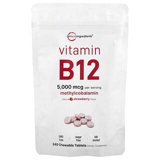 Micro Ingredients, Vitamina B12 y metilcobalamina, Fresa, 240 comprimidos masticables (2500 mcg por comprimido)