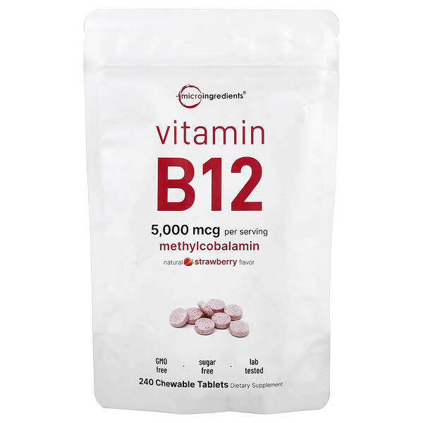 Micro Ingredients, 비타민B12, 스트로베리, 츄어블 정 240정(1정당 2,500mcg)