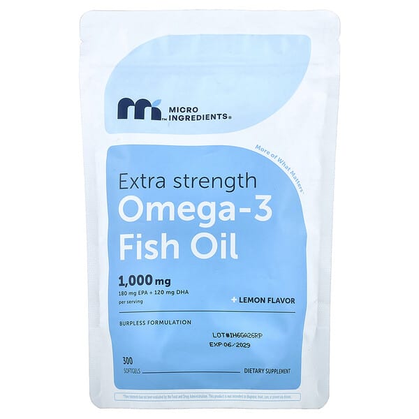 Micro Ingredients, Omega-3 Fish Oil, Lemon, 300 Softgels (500 mg per Softgel) — product photo 1