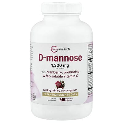 Micro Ingredients, D-Mannose, with Cranberry, Probiotics, and Fat-Soluble Vitamin C, 240 Vegetarian Capsules
