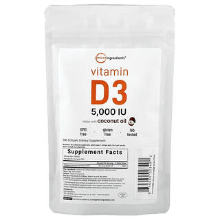 Micro Ingredients, Vitamín D3, 5 000 IU, 500 měkkých kapslí