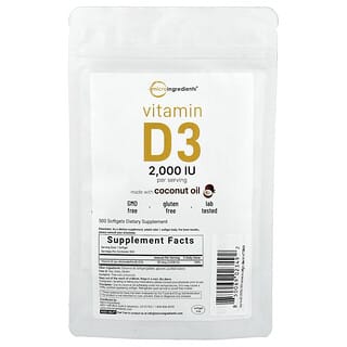 Micro Ingredients, Vitamina D3, 5000 UI, 500 cápsulas blandas