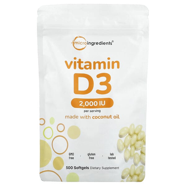 Micro Ingredients, Vitamin D3, 2,000 IU, 500 Softgels — product photo 1