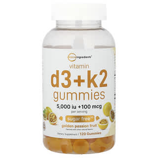 Micro Ingredients, Желирани таблетки с витамин D3 и K2, без захар, златна маракуя, 120 желирани таблетки