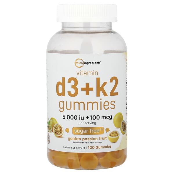 Micro Ingredients, 비타민D3 + K2 구미젤리, 골든 패션프루트, 구미젤리 120개