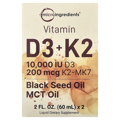 Micro Ingredients, Vitamin D3+K2 Drops, 2 Bottles, 2 fl oz (60 ml) Each
