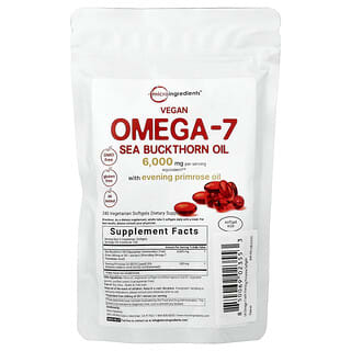 Micro Ingredients, Aceite de espino amarillo con omega-7 vegano y aceite de onagra, 240 cápsulas blandas vegetales