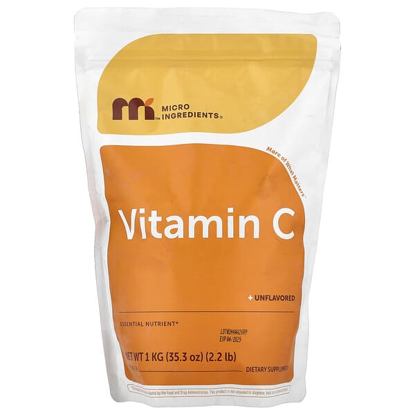 Micro Ingredients, Vitamin C Powder, Unflavored, 35.3 oz (1 kg) — product photo 1