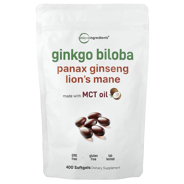 Micro Ingredients, 銀杏、人參、猴頭菇，400 粒軟膠囊