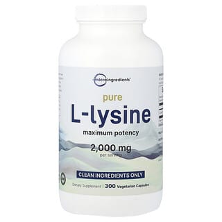 Micro Ingredients, Pure L Lysine, Maximum Potency, 300 Vegetarian Capsules (500 mg per Capsule)