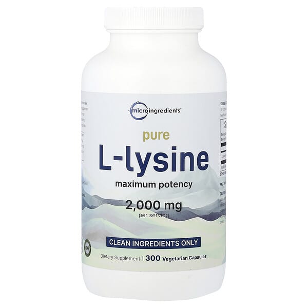 Micro Ingredients, 순수 L 라이신, 최대 효능, 베지 캡슐 300정(캡슐 1정당 500mg)