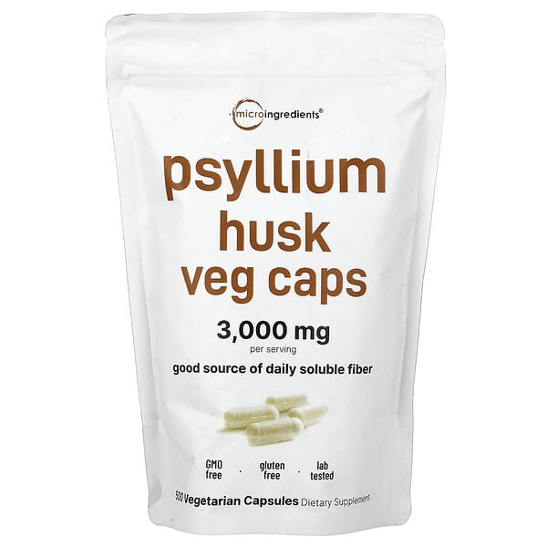 Micro Ingredients, 차전자피 베지 캡슐, 베지 캡슐 500정(캡슐 1정당 500mg)