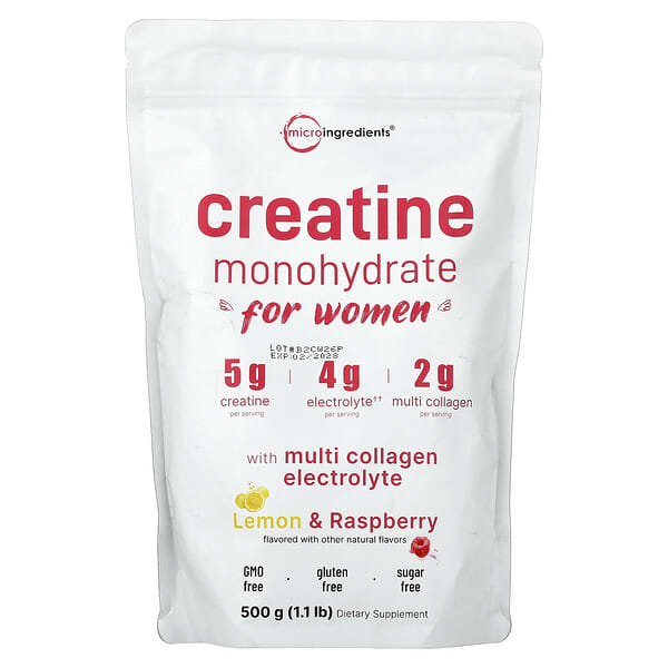 Micro Ingredients, Creatine Monohydrate For Women, Lemon & Raspberry, 1.1 lb (500 g)