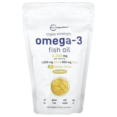 Micro Ingredients, Triple Strength Omega-3 Fish Oil, Lemon, 120 Capsules (1,400 mg per Capsule)