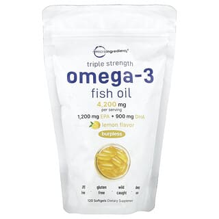 Micro Ingredients, Omega-3 鱼油，三倍功效，柠檬味，4200 毫克，120 粒软凝胶（每粒软胶囊 1400 毫克）