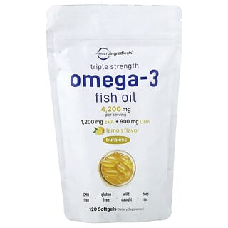 Micro Ingredients, Minyak Ikan Omega-3 Kekuatan Tiga Kali Ganda, Lemon, 120 Kapsul Lembut (1,400 mg setiap Kapsul Lembut)
