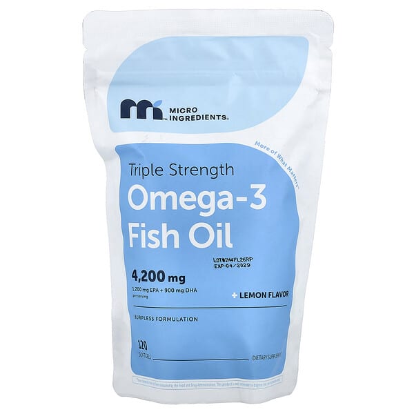 Micro Ingredients, Omega-3 Fish Oil, Triple Strength, Lemon, 120 Softgels (1,400 mg per Softgel) — product photo 1
