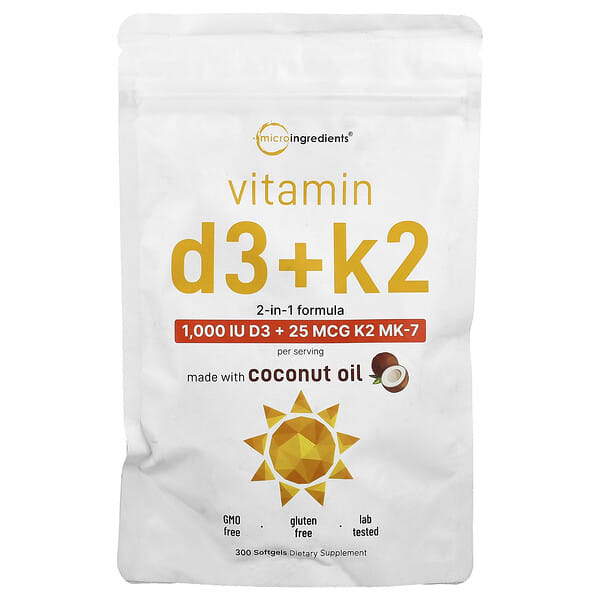 Micro Ingredients, Vitamin D3 + K2, 300 Softgels