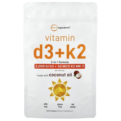 Micro Ingredients, Vitamin D3 + K2, 300 Softgels