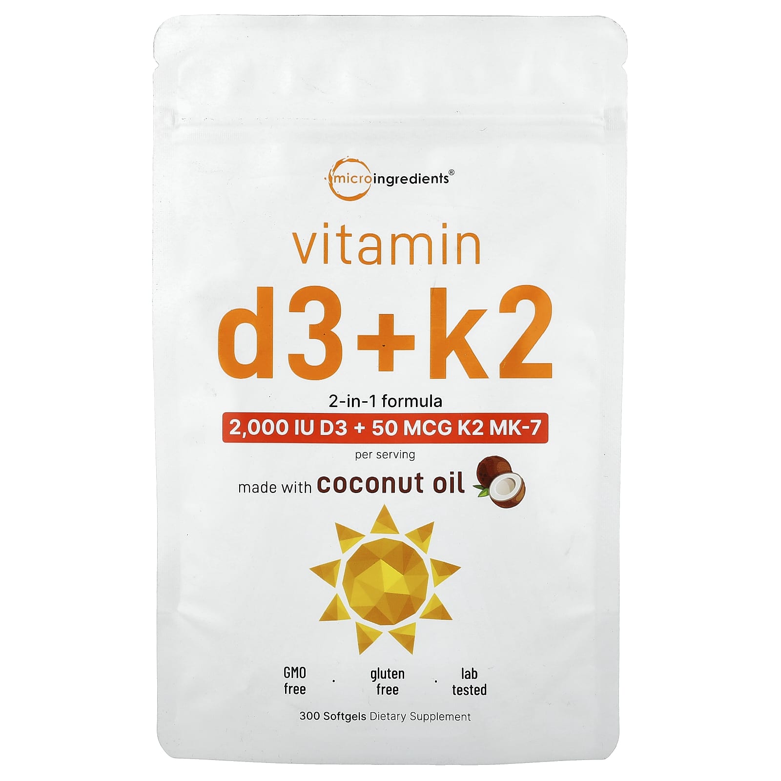 Micro Ingredients, витамины D3 и K2, 300 мягких таблеток