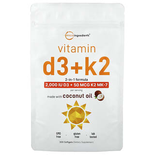 Micro Ingredients, 비타민D3 + K2, 소프트젤 300정