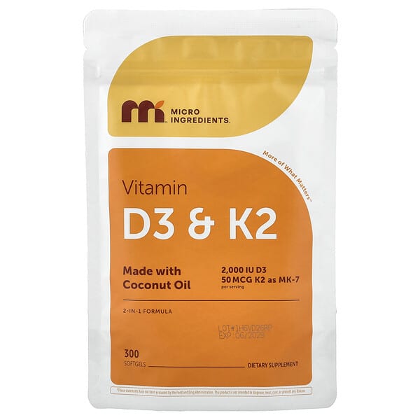 Micro Ingredients, Vitamin D3 + K2, 300 Softgels