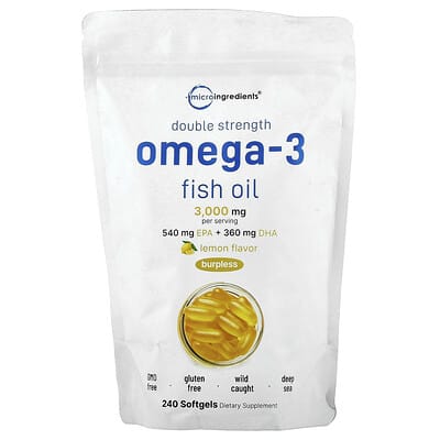 Micro Ingredients, Dual Action Omega-3 Fish Oil, Lemon Flavor, 240 Softgels (1,000 mg each)