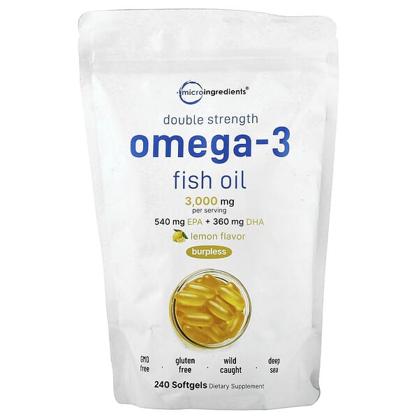 Micro Ingredients Omega-3 Fish Oil, Lemon, 240 Softgels (1,000 mg per Softgels)