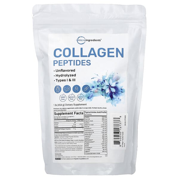 Micro Ingredients, Collagen Peptides, Unflavored, 1 lb (454 g) — product photo 1