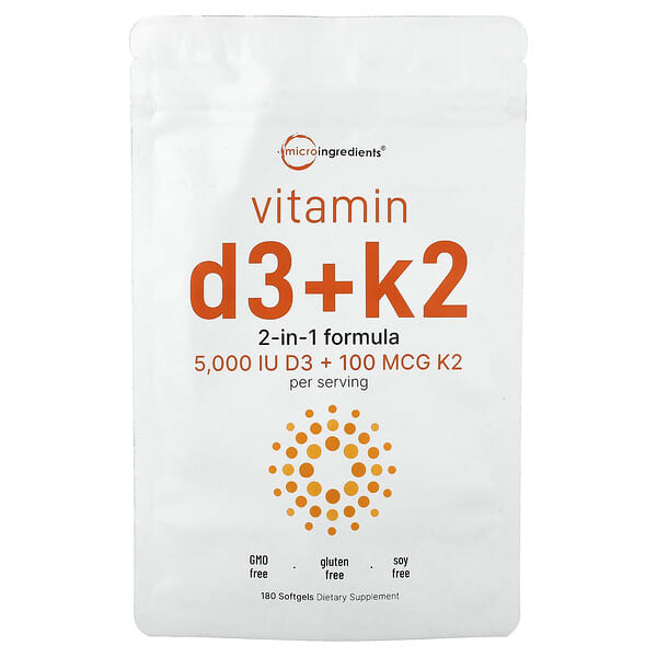 Micro Ingredients, 비타민D3 + K2, 소프트젤 180정