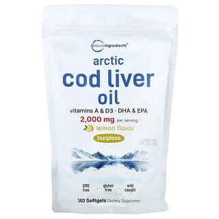 Micro Ingredients, Arctic Cod Liver Oil, arktischer Kabeljau-Lebertran, Zitrone, 360 Weichkapseln (666 mg pro Weichkapsel)